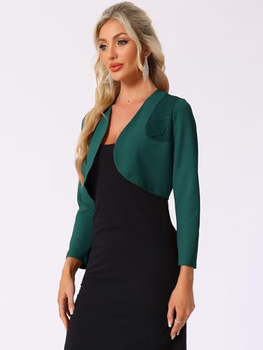Allegra K Women's Elegant Bolero Shrugs Lace Insert Business Office Open Front Crop Cardigan4