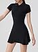 winying Female Sports Short Sleeve Dress Removable Chest Pad Integrated Tight Shorts Lapel Golf Tennis Suit Elastic Lightweight Apparel for Fitness Outdoor Sport Black Large