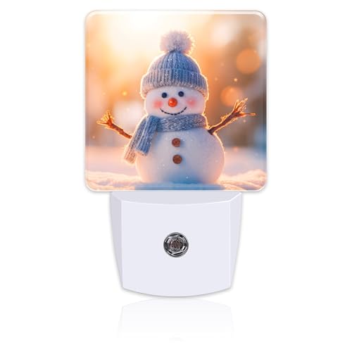 Image of Cute Winter Snowman Night Light, Christmas Snowman in The Sun Dusk to Dawn Night Light Plug in,0.5w Energy Saving Sleep Friendly NightLight for Kids Boys Girls Home Decor