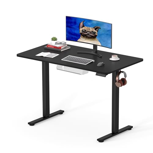 SANODESK Q1 Escritorio Elevable Eléctrico 100 x 60 cm, con Tablero Entero, Altura Ajustable, con 4 Memorias de Altura, Panel Inteligente y Ganchos, Ideal Oficina en casa (Negro)