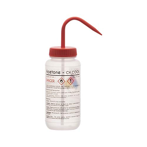 Eisco Wash Bottle For Acetone, 500Ml - Labeled With Color Coded Chemical & Safety Information (4 Colors) - Wide Mouth, Self Venting, Low Density Polyethylene Labs #TOP1