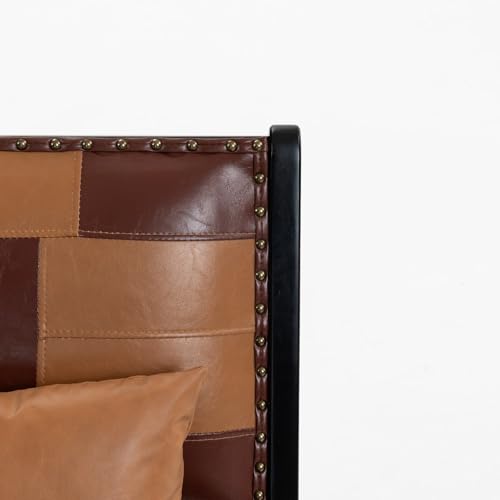 Sillón con diseño cuadrillé de cuero sintético Marrón miniatura 6