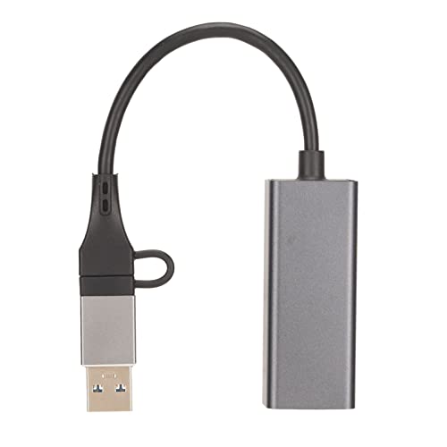Type C to RJ45 Ethernet Adapter, 10/100/1000Mbps Self Adaptive, USB 3.0/2.0 Compatible, Aluminium Alloy Material, LED Indicator, Wide OS Compatibility, Stable for Laptop Tablet