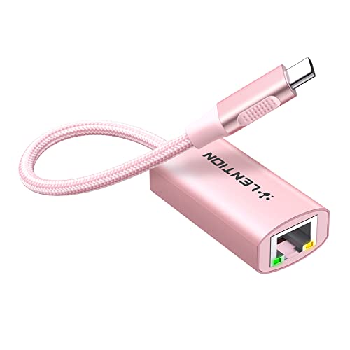 LENTION USB C to Ethernet Adapter, RJ45 to Type C Gigabit Network Wired LAN Converter Compatible 2023-2016 MacBook Pro 13/15/16, New iPad Pro/Mac Air/Surface, Chromebook, More (CU604, Rose Gold)