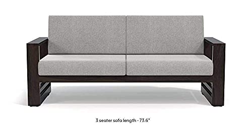 Image of Solid Sheesham Wood Sofa Set 3 Seater with Cushions Without Small Pillows for Living Room, Bedroom, Office, Hotel & Lounge (Standard, Walnut)