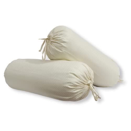 Image of Swayam Set of 2 Microfibre Bolster Cover | 30x30 Inch | Soft Breathable Masnad Cover 200TC | Durable & Washable | Geometric Print Bolster Cover for Diwan, Bed & Sofa - Beige