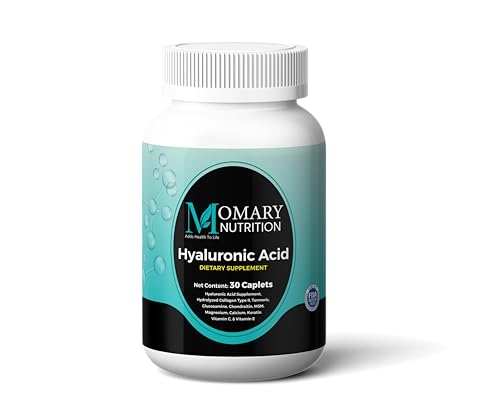 MOMARY NUTRITION Hyaluronic Acid Supplement Natural Skin Hydration Advanced Joint Support and Mobility Booster Type II Hydrolyzed Collagen Turmeric Glucosamine Chondroitin 30Caplets