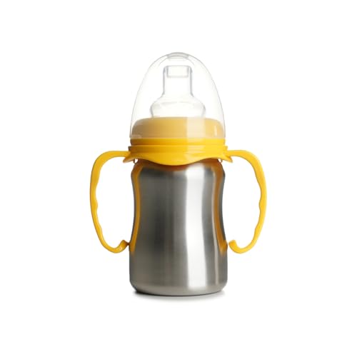 THERMOBABY - Tasse En Inox Bébé Avec Anses Et Tétine Silicone - Anti-Fuites - 180 ml - Facile À Nettoyer - Durable - Idéale Pour L’Autonomie De Bébé - Jaune...