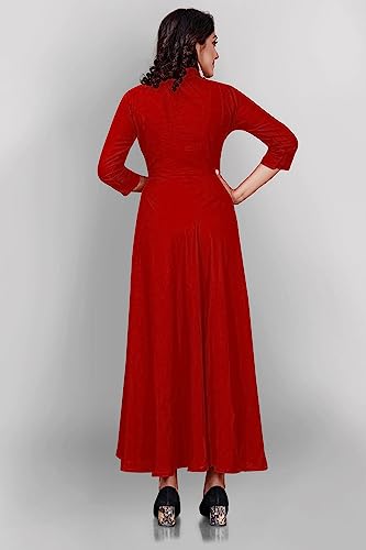Image of SAYLAH Women Cotton Flare Solid Color Regular Fit Long Dress