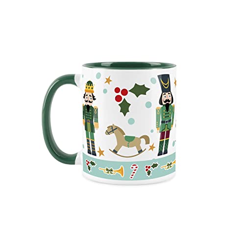 Purely Home Nutcracker, Holly & Rocking Horse Mug - White & Green Christmas Festive Coffee/Tea Gift 11oz - Image 2