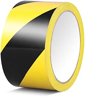 ALBOYI Black Yellow Hazard Warning Tape, 70mm×20m Safety Tape Self Adhesive Barrier Tape Floor Marking Tape