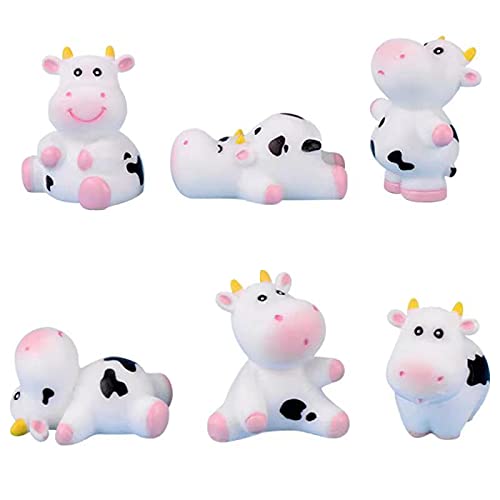 6Pcs Cow Figures for Kids Cute Cow Cake Toppers Cow Fairy Garden Miniature Figurines Collection Playset for Babyshower Birthday Gift Cake Decoration