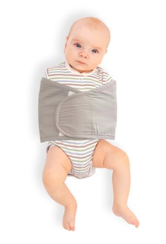Image of bebon Baby Arm Swaddle | Adjustable Swaddle Wrap for Newborns and Infants – Dual-Wing Design Comfortably Secures Arms Only | Ultra-Soft Cotton (Grey, Large)