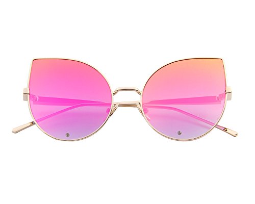 MERRY'S Women Rose Gold Cat Eye Sunglasses Pink Mirorred Lens S8026 (Red, 52)