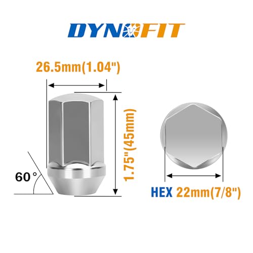 Image of Dynofit 14x1.5 OEM Lug Nuts Compatible with Chevy Silverado 2500 3500 GMC Sierra RAM 2500 3500, 22mm Hex 1.75 inch H,10pcs Chrome Factory Wheel Nuts