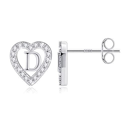 Image of Anoup Heart Initial Earrings for Girls Gifts - S925 Sterling Silver Post CZ Hypoallergenic Stud Initial Earrings for Women Teen Girls Birthday Gifts for Kids Jewelry