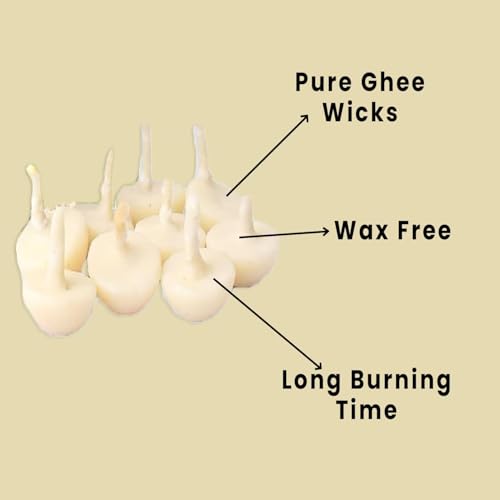 Pure Cow Ghee Lamp (Pack of 100 Pcs) Readymade Ghee Cotton Wicks | Arti Diya for Pooja | Batti | Easy Ghee Diya Wicks | Ghee Jyoti Batti (Pack of 100)