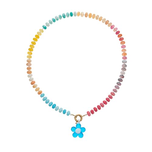 Sbshiouu レインボーフラワービーズネックレス 軽量 銅ジュエリー レディース ガールズ カジュアルパーティー, 50cm, 銅
