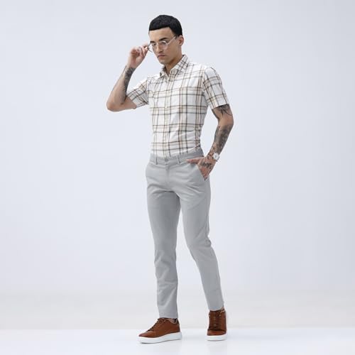 Image of BASICS Premium Cotton Stretch Formal Trousers for Men | Office Pants