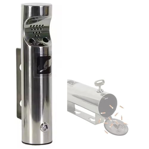 Snaweo Posacenere Da Terra, A Parete Smaltimento Sigarette Da Esterno, Acciaio Inossidabile Spazzolato, Posacenere Da Parete Con Cilindro Da Esterno, Con Chiave, Pub, Hotel, Ristorante