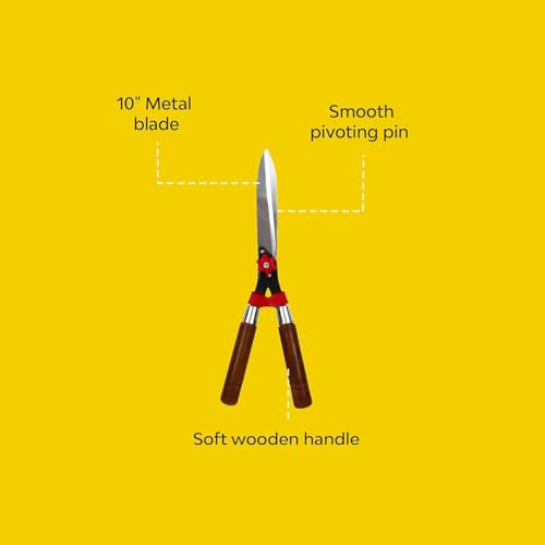 Image of Garden Hedge Shears, 25.4 cm Metal Blade, Wooden Handle, Smooth Pivoting Pin