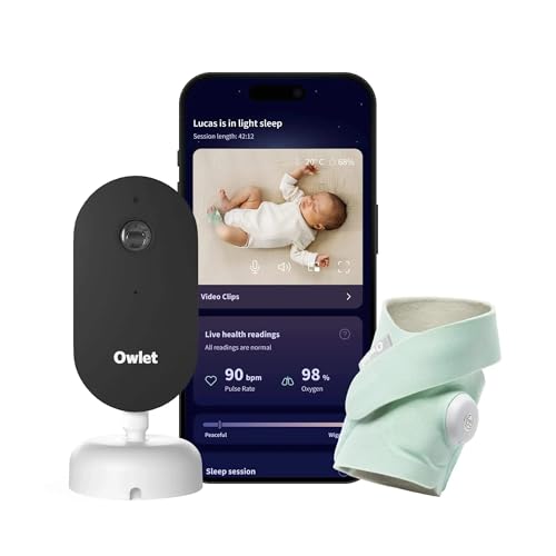 Owlet Dream Duo (3rd Gen) Medically-Certified Smart Baby Monitor with Sock & HD Video Cam Tracks Pulse Rate Oxygen & Sleep 2K HD Video Cry & Motion Alerts Temp Monitoring | Mint