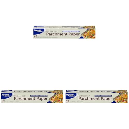 Reynolds Kitchens Unbleached Parchment Paper Roll, Non Stick Parchment Paper for Cooking and Baking, Oven Safe up to 425 Degrees, Chlorine-Free, 45 Feet x 12 Inches, 45 Total Sq. Ft. (Pack of 3)
