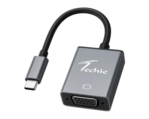 Image of Techie Type-C to VGA Display Adapter | 1080p 60Hz | Plug-and-Play Connection from USB-C Laptop, MacBook or Tablet to VGA Projector or Monitor | ABS Body | Black