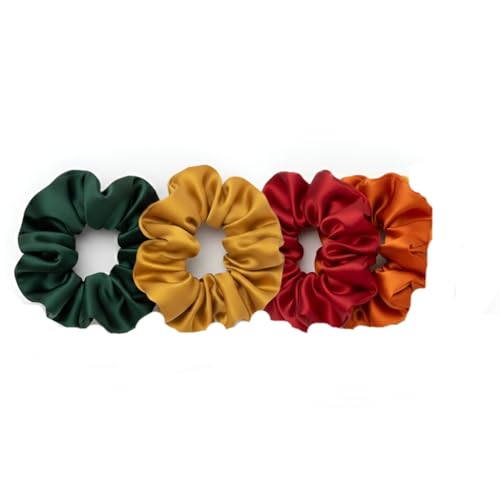 Image of VELVERI 4PACK Premium Satin Scrunchies | Vibrant Multicolor Pack | Soft & Silky Ponytail Holders for Women and Girls | Strong Elastic Hair Ties | Strong Hold Elastic Hair Bands for Women (PACK OF 4)