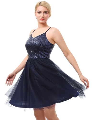 Image of Dressystar 2026 Women's Tiered Sparkly Sequin Glitter Formal Prom Dress Mini Spaghetti Strap Tulle Cocktail Party Dresses