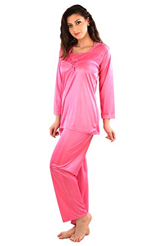 Image of Women's Satin Full Sleeve Night Suit Set of Top & Pyjama