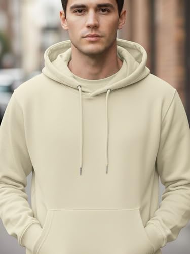 Image of Men's Solid Hoodie | 100% Cotton Fleece Warm Sweatshirt with Kangaroo Pocket & Adjustable Hood | Regular Fit Winter Wear for Men