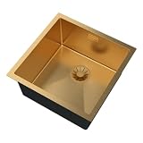 Granitan Lavello con Sifone 43,8x43,8 cm - Lavello in Acciaio Silvo44 - Lavello in Acciaio con Foro per Rubinetto per Lavello - Oro