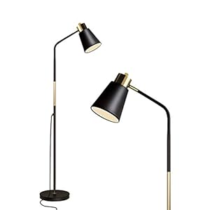 Floor Lamp, Industrial Floor Lamps for Living Rooms Rustic Farmhouse Reading Standing Floor Lamp Adjustable Metal Heads Indoor Task Lighting for Living Room Bedroom Office Home Décor (Black)