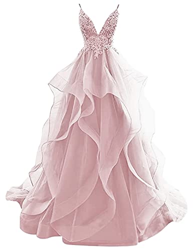Robe de soirée formelle affinante à volants en dentelle et col V plongeant
