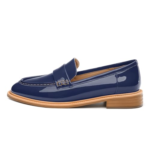 Image of JUSTDANNI Loafers for Women Slip On Shoes with Round Toe 1.2-Inch Low Chunky Block Heel Patent Comfortable Casual Dress Pump Shoes for Wedding Party Work Shopping Dating
