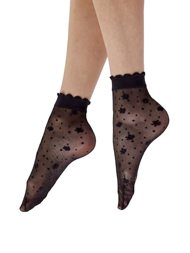 Women's Delicate Floral Sheer Socks- fun ankle sheer socks to complete the look, Black (Black), One Size2
