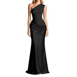 Générique Robe de Soirée Longue Asymétrique à Épaules Élégante Robes Bodycon sans Manches Maxirobes pour Un Bal de Prom Mariage Demoiselle Couleur Unie Robes Cocktail Formelle Party (02 Black, S)