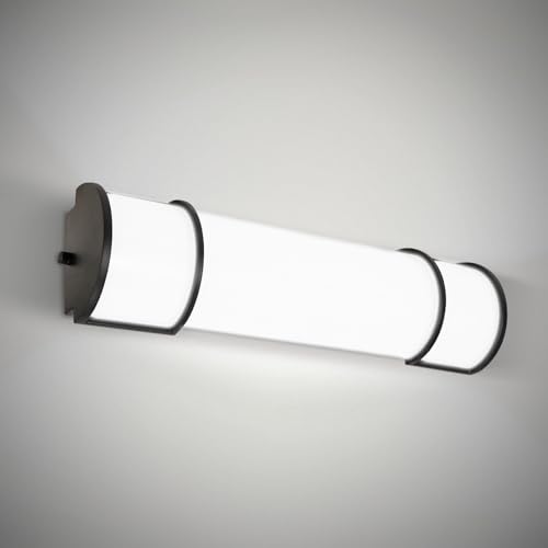 Image of ASD LED 24 inch Vanity Flush Mount Light Fixture, Linear Bathroom Lighting Bar | 3CCT, Dimmable, Energy Star, ETL Listed | 25W 1950LM 3000-5000K 120V | Long Tube Bath Wall Sconce Over Mirror | Black