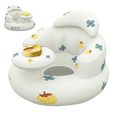 Inflatable Baby Seat with Tray, Soft Safe Inflatable Baby Chair BPA Free, Foldable Pumpkin Patterned Baby Sitting Support with Built in Pump, Mesh Base, Heightened Back Blow Up Chair Inflatable Baby