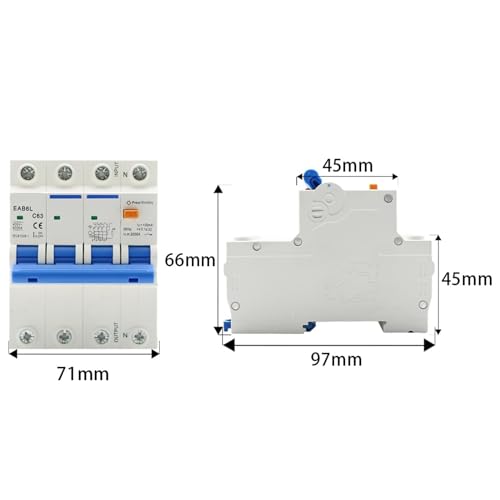 Protector contra cortocircuitos RCBO 4P 63A con corte automático por corriente residual 3