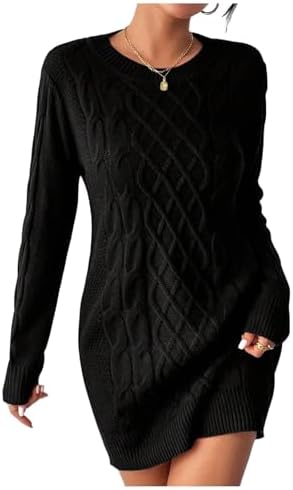 Verdusa Women's Cable Knit Sweater Dress Long Sleeve Short Fall Dresses Festival