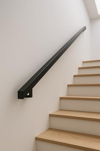 Corrimano in Ferro Nero Opaco, Sezione 40x40 mm, Supporti e Tasselli Inclusi, Lunghezze 50-400 cm (Nero Opaco, 140 cm)