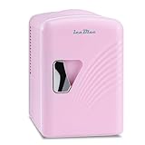 Iceblue Mini Fridge, Retro 4Liter /6 Cans Tiny Fridge, AC Plug & 12V Car Charger Skincare Fridge, Compact & Portable 4A Cooling Small Refrigerator for Bedroom, Car, Office, Dorm, Gift - Pink