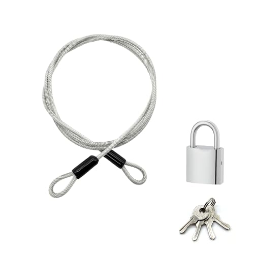 LIANCHEN 5 mm Diebstahlsicherung Sicherheitskabel mit Schloss, Sicherheitskabel Geflochtene Schlaufenkabel Sport Sicherheitsschlaufe Stahlseil mit Schlaufe, Länge: 2m (Silber 2)