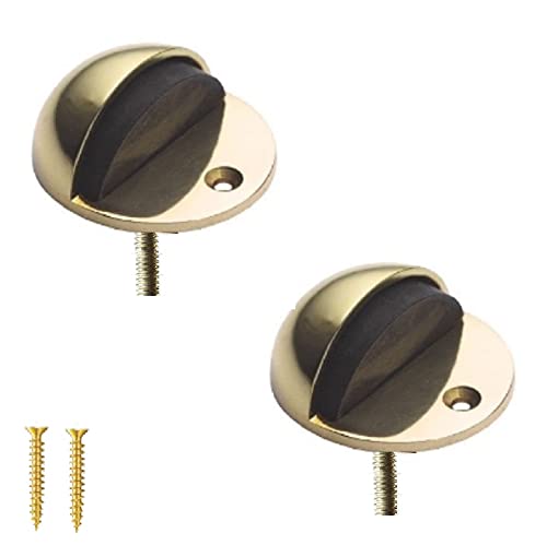 TERF® Polished Brass Door Stopper Floor Mounted Oval Dome Shape 50mm Doorstop Including Fixing Screw - Pack of 2