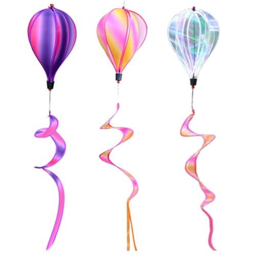 3 Pack Rainbow Hot Air Balloon Wind Spinner Garden Pinwheels Whirligigs Wind Spinner Decorations Outdoor Hanging Decor Lawn Yard Windsock Ornaments