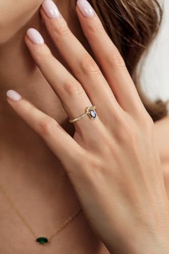 1CT Engagement Rings for Women Oval Cut Created Blue Sapphire Simple Wedding Band Promise Rings for Her Size 5-104