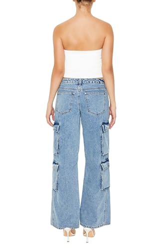 Forever 21 Women's Low-Rise Wide-Leg Cargo Jeans4