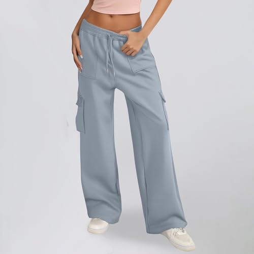 Cargo Sweatpants for Women Baggy Drawstring High Waisted Wide Leg Sweatpants with Pockets Casual Hiking Pull On Pants2
